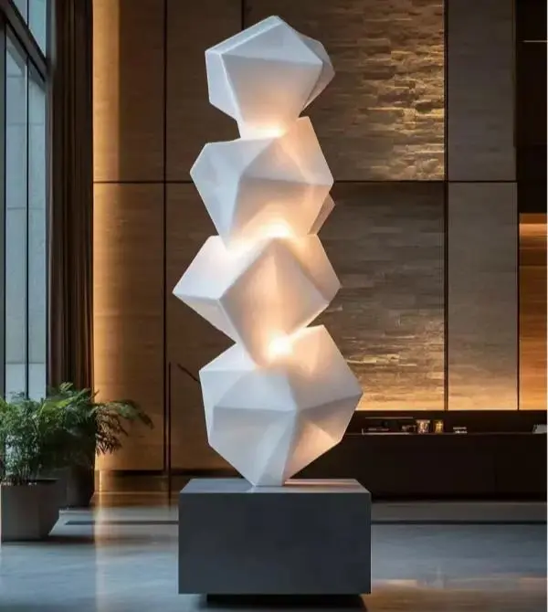 Fiberglass sculpture fabrication abstract white art installation for hotel lobby
