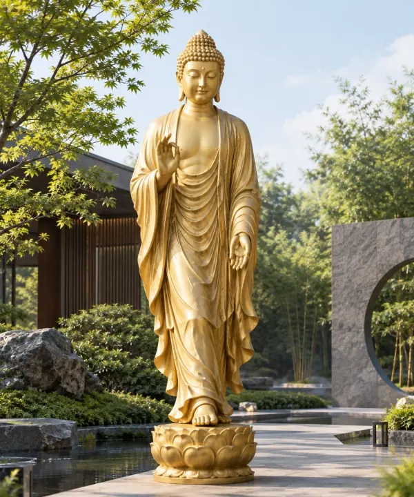 Custom FRP Buddha statues in standing pose for outdoor garden installation