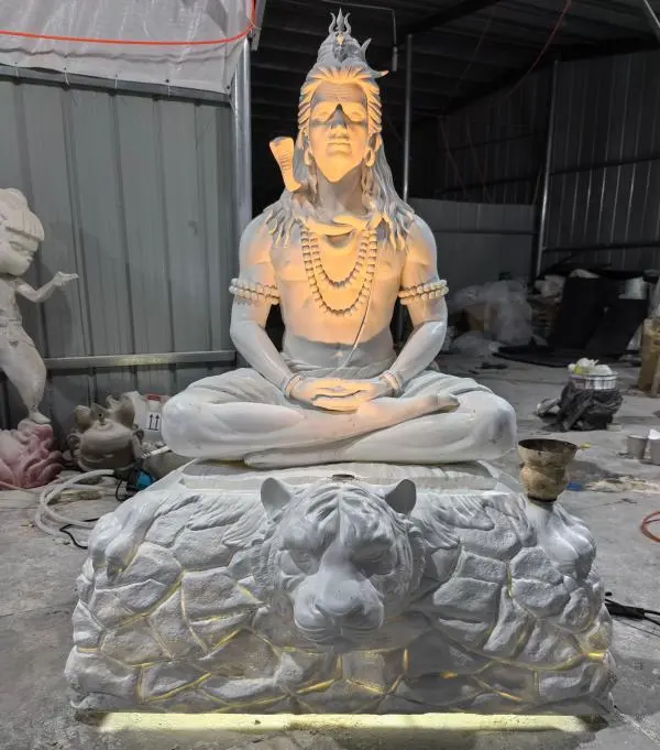 Illuminated fiberglass Lord Shiva statue with tiger base, FRP Hindu God Statues for temple