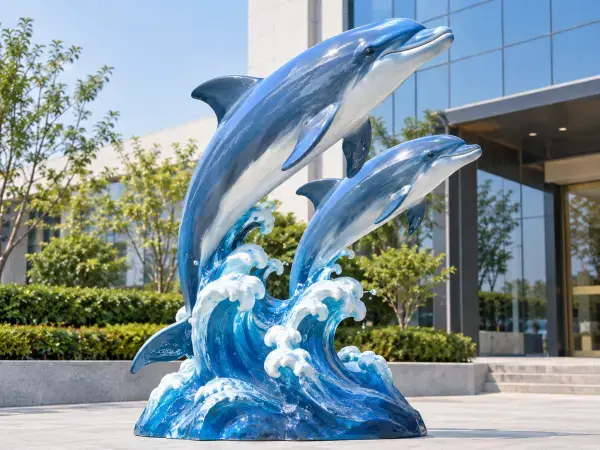 FRP dolphin statue, fiberglass marine animal sculpture for theme park decoration
